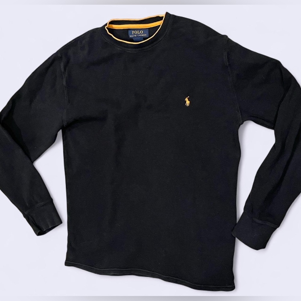 Black Polo Ralph Lauren long sleeve pullover 100% cotton with yellow accents - Picture 5 of 6